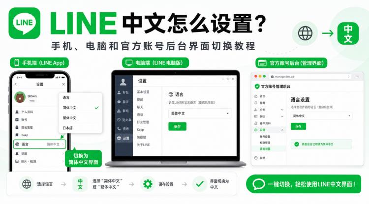 LINE中文怎么设置?手机、电脑和官方账号后台界面切换教程 封面图